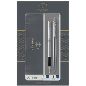 Parker Jotter stainless steel met balpen en vulpen chroom (blauwe inkt)