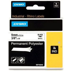 Dymo S0718240 / 18482 IND Rhino tape permanent polyester zwart op wit 9 mm (origineel)