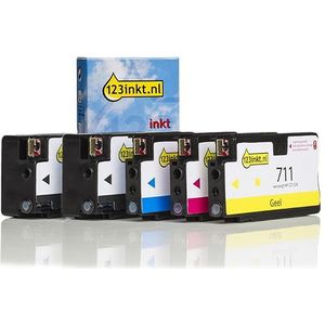123inkt huismerk vervangt HP 711 multipack 2x zwart + 3 kleuren