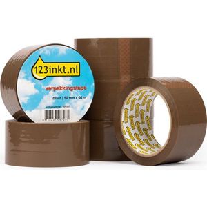 123inkt verpakkingstape bruin 50 mm x 66 m (6 rollen)