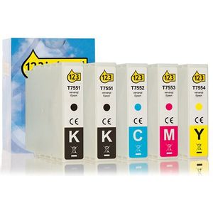 Epson aanbieding: T755 serie 2x zwart + 3 kleuren Inktcartridge (123inkt huismerk)