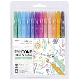 Tombow TwinTone pastel viltstiften (12 stuks)