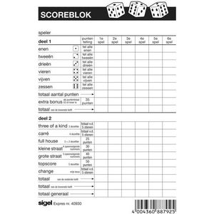 Sigel Yahtzee Scoreblok - 100 vel, 105 x 148 mm - Eenvoudig scores bijhouden