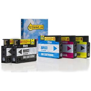 123inkt huismerk vervangt HP 932 / HP 933 multipack 2x zwart + 3 kleuren
