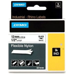 Dymo S0718100 / 18488 IND Rhino tape flexibel nylon zwart op wit 12 mm (origineel)