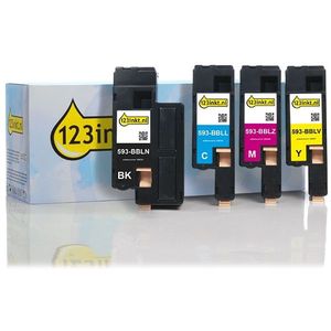 Toner Dell E525w aanbieding: 593-BBLN, BBLL, BBLZ, BBLV zwart + 3 kleuren (123inkt huismerk)