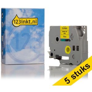 Aanbieding: 123inkt huismerk vervangt 5x Brother TZe-FX631 Flexi ID tape zwart op geel 12 mm