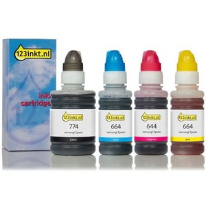 Epson aanbieding: 774/664-serie zwart + 3 kleuren Inktcartridge (123inkt huismerk)