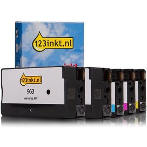 123inkt huismerk vervangt HP 963 multipack 2x zwart + 3 kleuren
