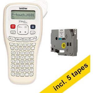Brother PT-H101C beletteringsysteem limited edition + 5 zwart op wit tapes