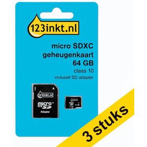 Aanbieding: 3x 123inkt Micro SDXC geheugenkaart class 10 inclusief adapter - 128GB