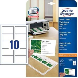 Avery Zweckform C32011-25 visitekaarten mat wit 85 x 54 mm (250 stuks)