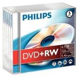 Philips DVD+RW rewritable 5 stuks in jewel case