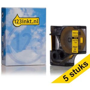 Aanbieding: 5x Dymo S0718310 / 18056 IND Rhino tape krimpkous zwart op geel 12 mm (123inkt huismerk)