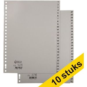 Aanbieding: 10x 123inkt plastic indexen A4 grijs met 52 tabs (23-gaats)