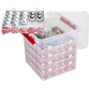 Q-line Kerstballen Opbergbox 38L - Trays voor 125 kerstballen - Transparant/rood