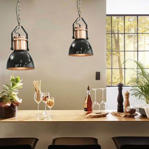 vidaXL - Plafondlamp - Zwart - Metaal - Set van 2