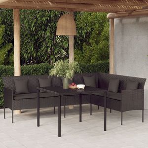 VidaXL Tuinset 2-delig met Kussens Poly Rattan Zwart