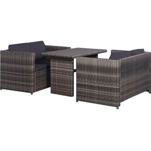Loungeset Dining met kussens poly rattan grijs