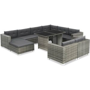 Loungeset Madeira met kussens poly rattan grijs