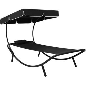Loungebed Hein met luifel en kussen zwart