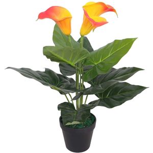 Kunst calla lelie plant met pot 45 cm rood en geel