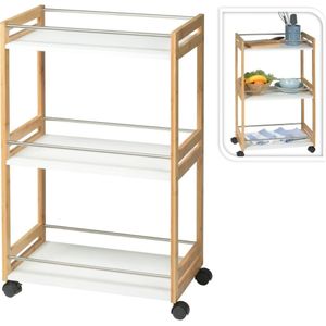 Excellent Houseware Keuken opberg trolley/roltafel - bamboe - 51 x 30 x 80 cm