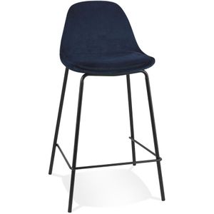 Counter chair Kruk Fenton - Blauw Velours - Zwarte Metalen Poten