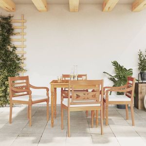 Tuinset Batavia met witte kussens massief teakhout - tafel met 4 stoelen