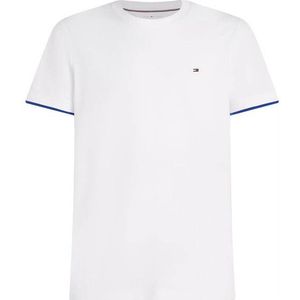 Tommy Hilfiger - Katoenen T-shirt - Wit - Blauw Manchetten