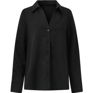 Smashed Lemon - Doorknoopshirt - Zwart - V-hals met Kraag