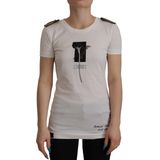 Dolce & Gabbana Witte Zwarte Rozen Crewneck Katoenen Dames T-shirt