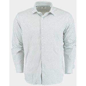 Bos Bright Blue Casual hemd lange mouw technische print 42540024b/ts478a white/navy/jeans/sand