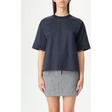 Max Mara - T-shirt - Blauw - Katoen - Met Geborduurd Logo en Ronde Hals