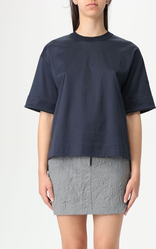 Max Mara - T-shirt - Blauw - Katoen - Met Geborduurd Logo en Ronde Hals