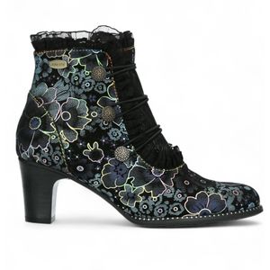 Laura Vita - Elcodieo 224 - Leren Enkellaarsjes - Blauw - Bloemenpatroon