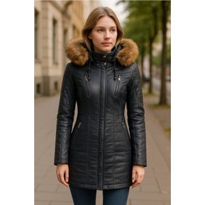 Dames - Gewatteerde Leren Parka-jas - Blauw - Winton