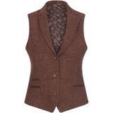 Dames - Roestbruin - Gilet - Wollen Tweed - Visgraat met Ruitjesmotief
