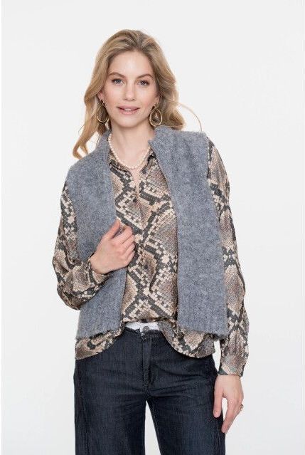 Geisha - Gilet - Mid Grey - Wol - Met Ritssluiting