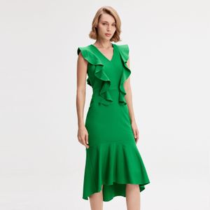 Jersey -jurk met brede ruches