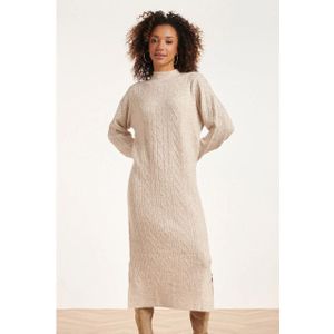 Smashed Lemon - Gebreide Midi Jurk - Beige - Kabelstructuur