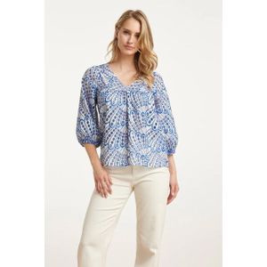 Smashed Lemon - Broderie Anglaise Top - Cobaltblauw - V-hals - 3/4 Mouwen