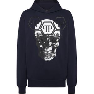 Philipp Plein - Hoodie - Blauw - Skull-print - Katoen