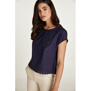 Marine - Mouwloze Top - Geborduurd - Marineblauw