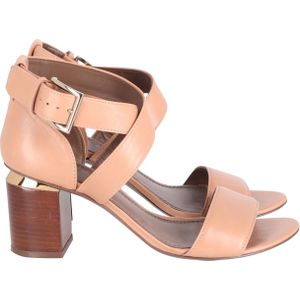 Tory Burch Jones 70mm Blokhak Sandalen in Beige Leer