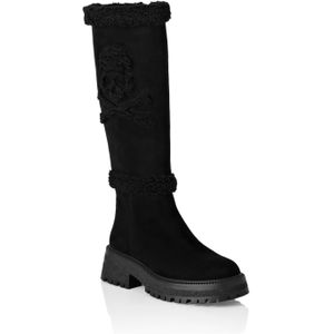Philipp Plein - Mid Flat Boots Skull & Bones - Laarzen - Zwart