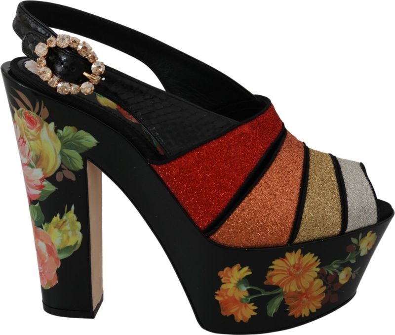 Dolce & Gabbana - Multicolor Floral Crystal Platform Sandalen - Veelkleurig