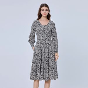 Midi Tea - Jurk - Liberty Print - Lange Mouwen - Ronde Halslijn