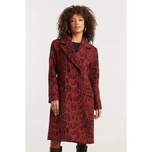 Smashed Lemon - Dierenprint Jas - Rood en Zwart - Knielang - Losvallend Model