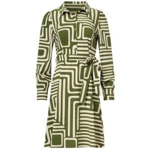 Smashed Lemon - A-lijn Jurk - Army-Sand - Geometrische Print - Travelkwaliteit